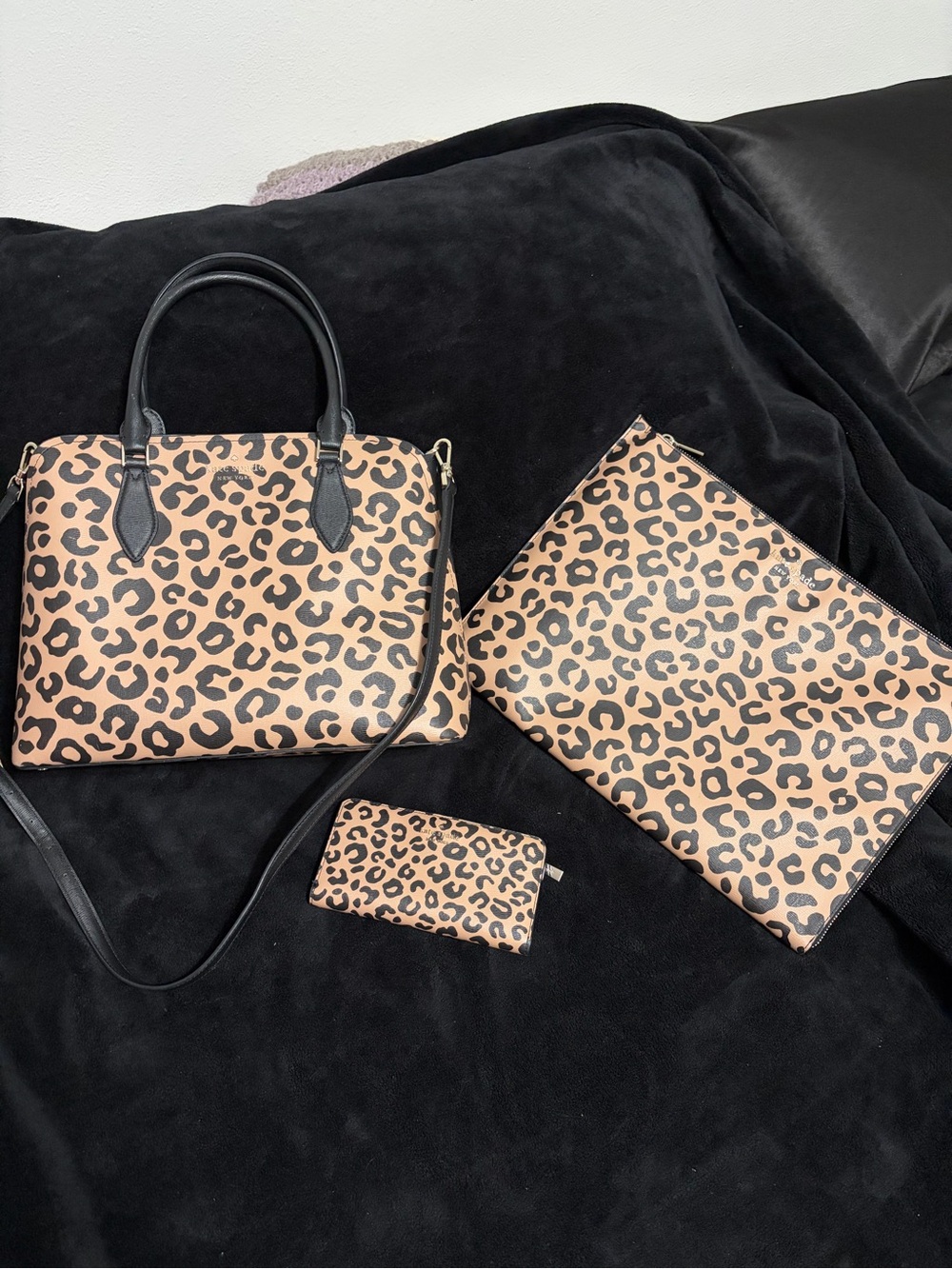 Leopard Print Satchel Set with Black Trim - Women’s Bag